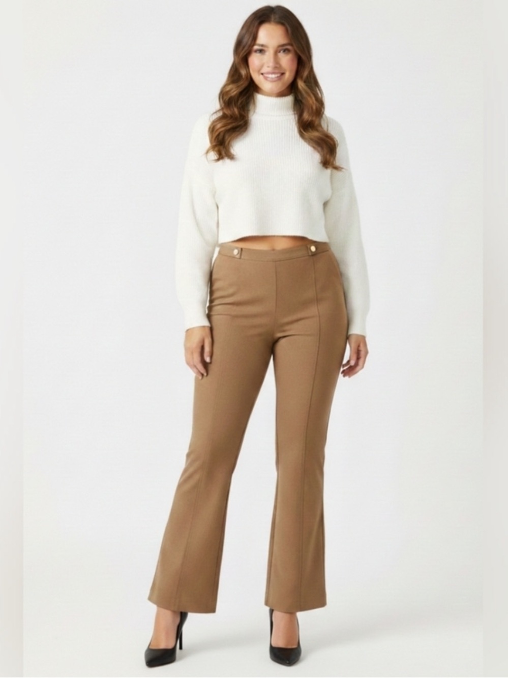 Zac & Rachel NWT 22W tan flared trousers tobacco brown pull-on pants stretch